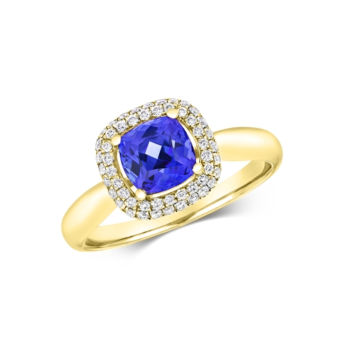4 Prong Cushion Yellow Gold Halo diamond Lab Grown Diamond Engagement Rings