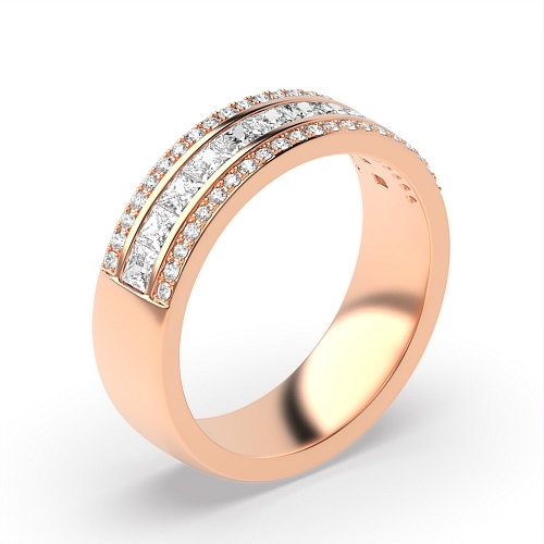 Channel Setting Princess/Round Rose Gold Dazzling Eternity Diamond Rings