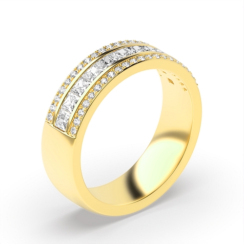 Channel Setting Princess/Round Yellow Gold Dazzling Eternity Diamond Rings
