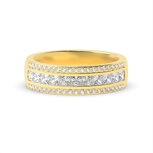 Channel Setting Princess/Round Yellow Gold Dazzling Eternity Diamond Rings