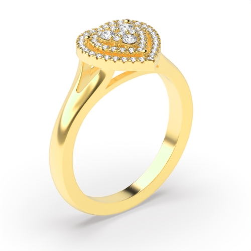 3 Prong Setting Round Shape Heart Style Halo Diamond Ring 