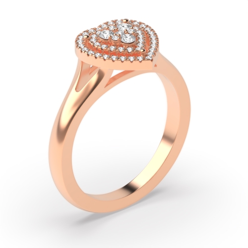 3 Prong Round Rose Gold Wave crest Halo Engagement Rings