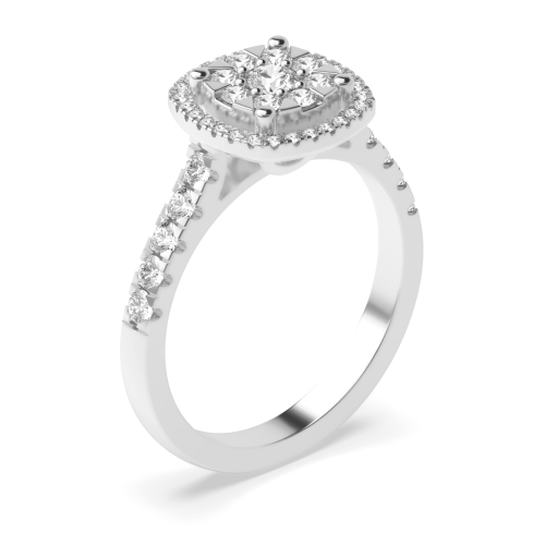 4 Prong Setting Round Cut Halo Diamond And Side Stone Ring