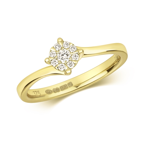 4 Prong Round Yellow Gold Illussion Engagement Rings