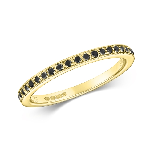 Pave Setting Round Yellow Gold Milligrained Lab Grown Diamond Eternity Engagement Rings