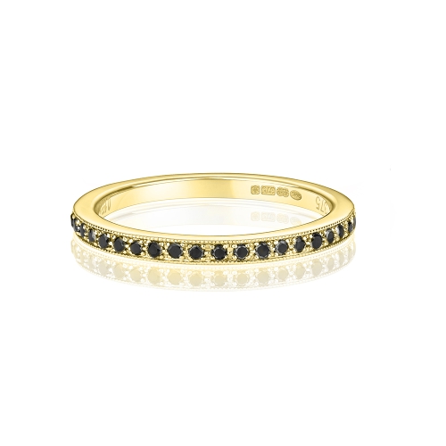 Pave Setting Round Yellow Gold Milligrained Lab Grown Diamond Eternity Engagement Rings