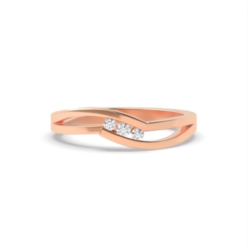 Channel Setting Round Rose Gold Wave Trilogy Engagement Rings