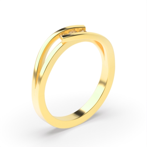Channel Setting Round Yellow Gold Wave Trilogy Engagement Rings