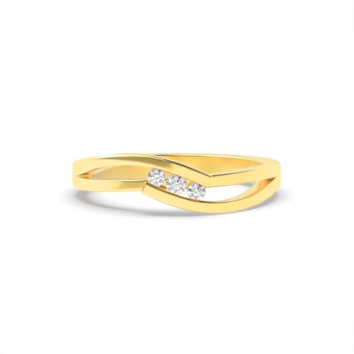 Channel Setting Round Yellow Gold Wave Trilogy Engagement Rings