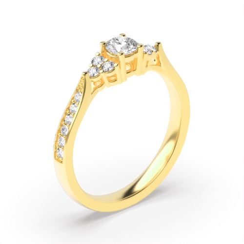 Bezel Setting Round Yellow Gold Side Stone Diamond Rings
