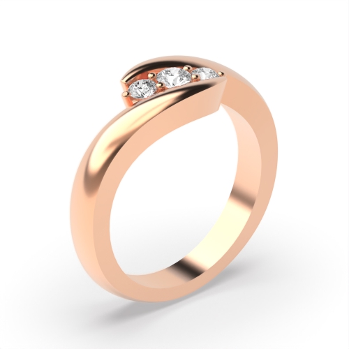 4 Prong Round Rose Gold Twisted minimalist Trilogy Engagement Rings