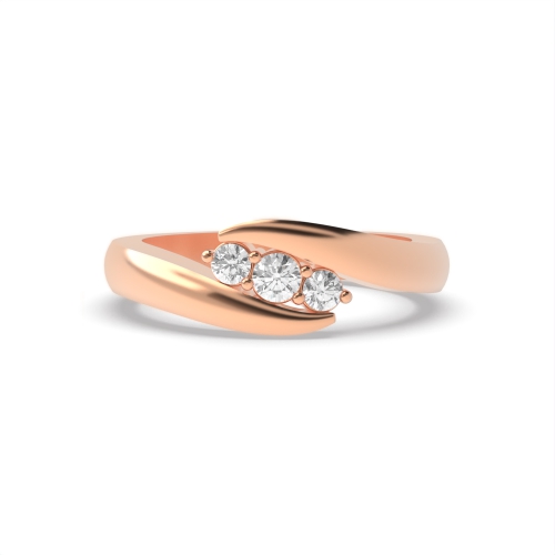 4 Prong Round Rose Gold Twisted minimalist Trilogy Engagement Rings
