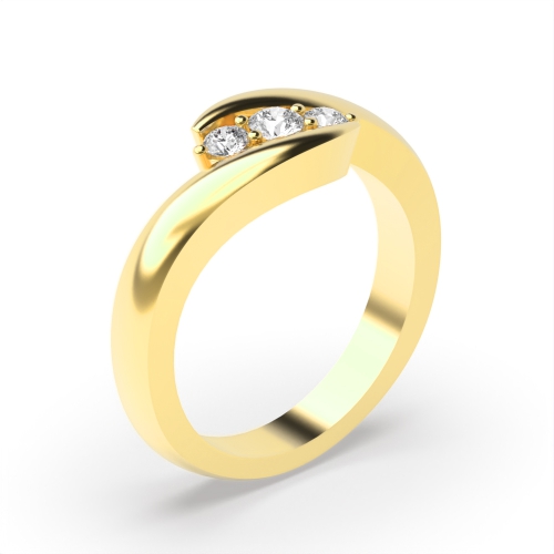 4 Prong Round Yellow Gold Twisted minimalist Trilogy Engagement Rings