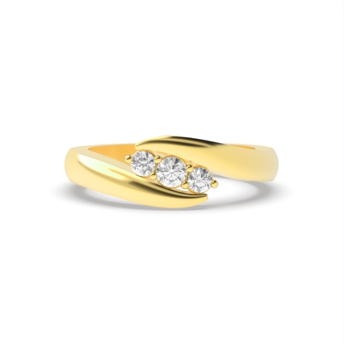 4 Prong Round Yellow Gold Twisted minimalist Trilogy Engagement Rings
