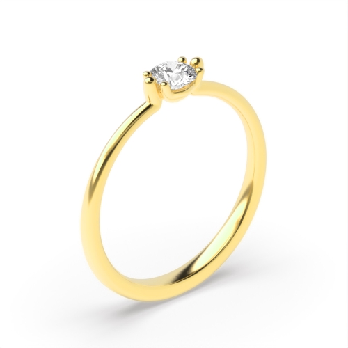 6 Prong Round Yellow Gold Tri Claws Minimalist Engagement Rings
