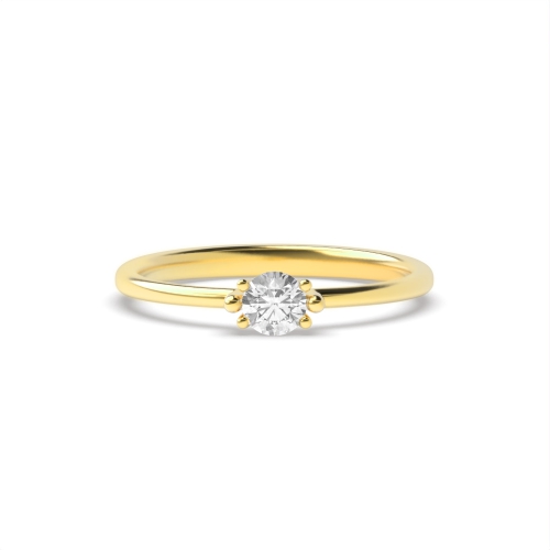 6 Prong Round Yellow Gold Tri Claws Minimalist Engagement Rings