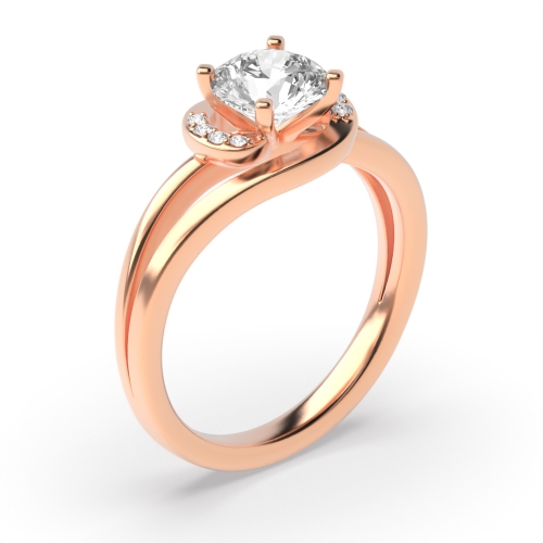 4 Prong Round Rose Gold Designer twisted Side Stone Engagement Rings