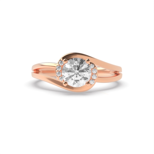 4 Prong Round Rose Gold Designer twisted Side Stone Engagement Rings