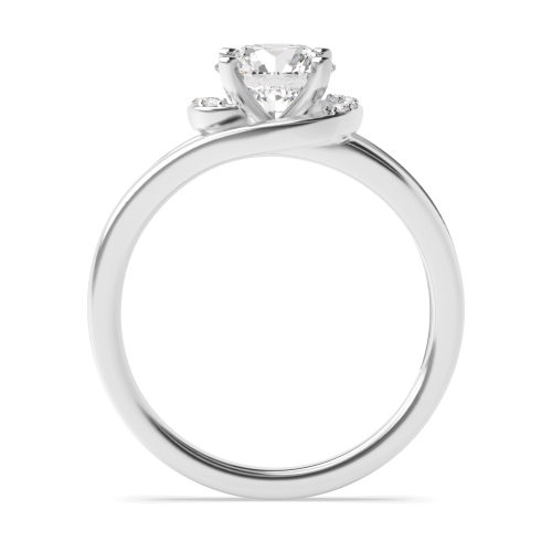 4 Prong Round Silver Designer twisted Side Stone Engagement Rings