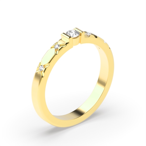 Channel Setting Round Yellow Gold Solitaire Diamond Rings
