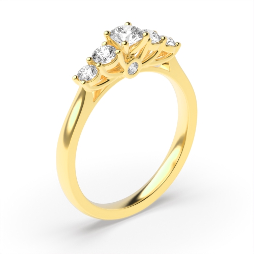 4 Prong Round Yellow Gold Five Stone Diamond Ring