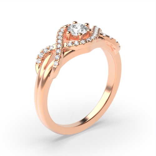 6 Prong Round Rose Gold Crossover side Engagement Rings