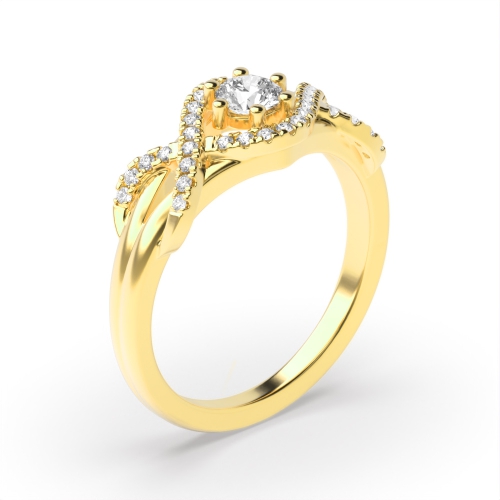 6 Prong Round Yellow Gold Crossover side Engagement Rings