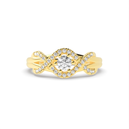 6 Prong Round Yellow Gold Crossover side Engagement Rings