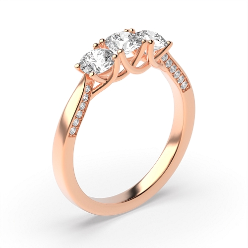 4 Prong Round Rose Gold Sparkling Trilogy Engagement Rings