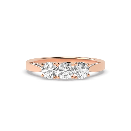 4 Prong Round Rose Gold Sparkling Trilogy Engagement Rings
