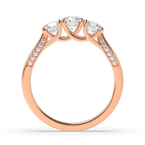 4 Prong Round Rose Gold Sparkling Trilogy Engagement Rings