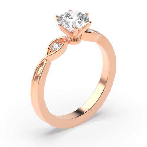 6 Prong Round Rose Gold Flower head Wavy set shoulder Engagement Rings
