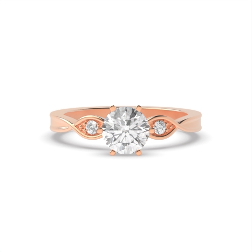6 Prong Round Rose Gold Flower head Wavy set shoulder Engagement Rings