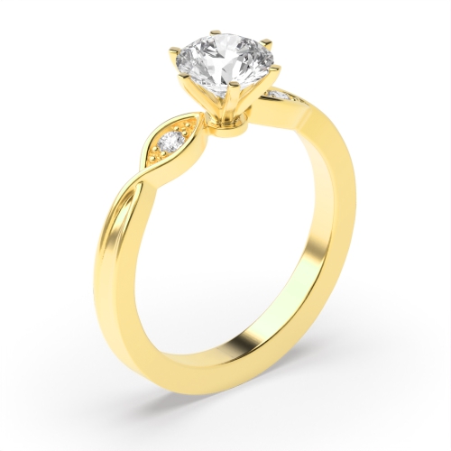 6 Prong Round Yellow Gold Flower head Wavy set shoulder Engagement Rings