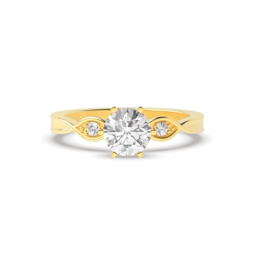 6 Prong Round Yellow Gold Flower head Wavy set shoulder Engagement Rings