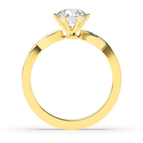 6 Prong Round Yellow Gold Flower head Wavy set shoulder Engagement Rings