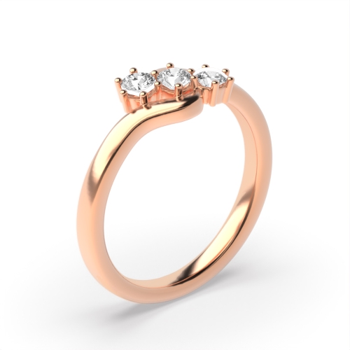 6 Prong Round Rose Gold Twisted minimalist Trilogy Engagement Rings