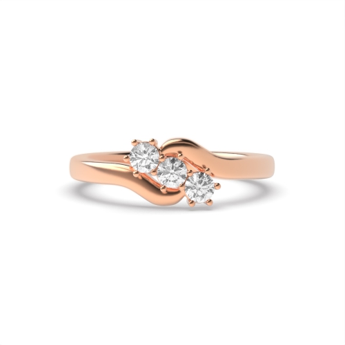 6 Prong Round Rose Gold Twisted minimalist Trilogy Engagement Rings