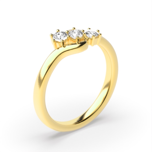 6 Prong Round Yellow Gold Twisted minimalist Trilogy Engagement Rings