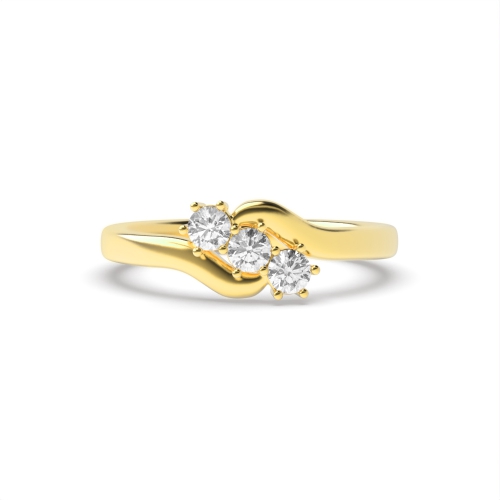 6 Prong Round Yellow Gold Twisted minimalist Trilogy Engagement Rings