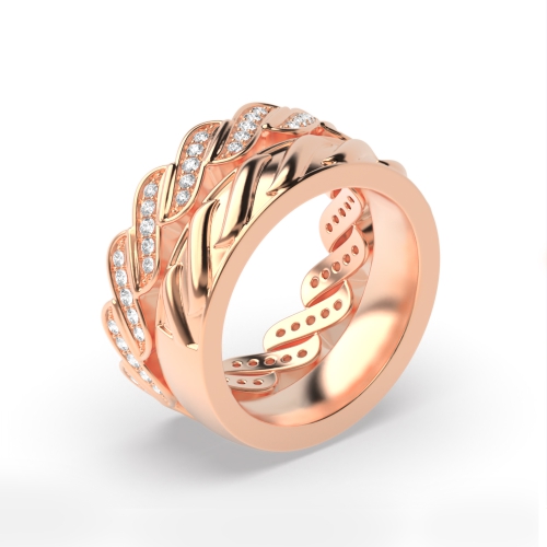 Pave Setting Round Rose Gold Couple zig zag Couples Engagement Rings