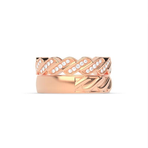 Pave Setting Round Rose Gold Couple zig zag Couples Engagement Rings
