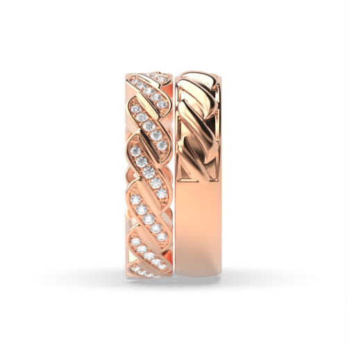 Pave Setting Round Rose Gold Couple zig zag Couples Engagement Rings
