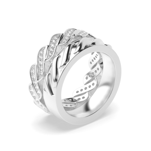 Pave Setting Round White Gold Couple zig zag Full Eternity Engagement Rings