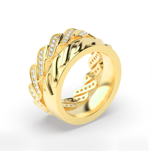 Pave Setting Round Yellow Gold Couple zig zag Couples Engagement Rings