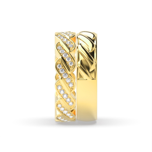 Pave Setting Round Yellow Gold Couple zig zag Couples Engagement Rings