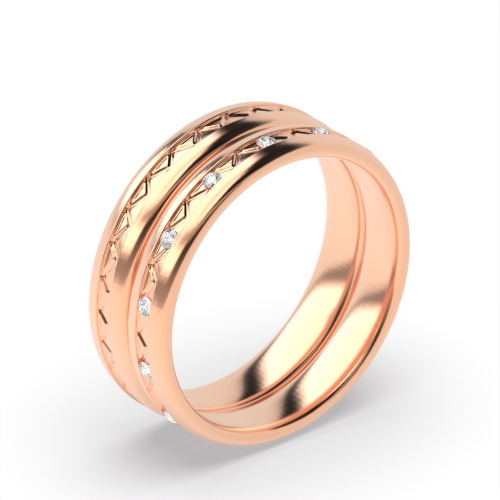 Bezel Setting Round Rose Gold Couple Couples Engagement Rings