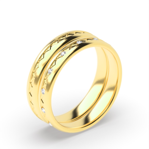Bezel Setting Round Yellow Gold Couple Eternity Engagement Rings