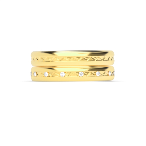 Bezel Setting Round Yellow Gold Couple Eternity Engagement Rings