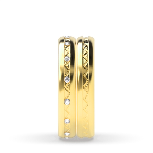 Bezel Setting Round Yellow Gold Couple Eternity Engagement Rings